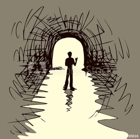 Road through the tunnel. Vector drawing #AD , #tunnel, #Road, #drawing, #Vector Fork In The Road Drawing, Tunnel Sketch, Tunnel Drawing, Road Drawing, Gate Logo, Tutorials Drawing, Drawing Vector, Mystical Art, Black Water