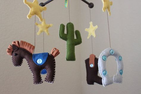 A Wild West Mobile! Cowboy Nursery, Horse Nursery, Modern Crib, Western Babies, Cowboy Theme, Mobile Baby, Baby Crib Mobile, Baby Cowboy, Crib Mobile