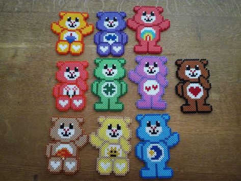 Perler Bead Patterns Care Bears, Care Bear Perler Beads, Melt Beads Patterns, Hamma Beads Ideas, Pearl Beads Pattern, Fuse Bead Patterns, Art Templates, Diy Perler Bead Crafts, Diy Perler Beads