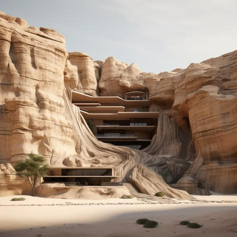 Desert Architecture Design, Desert Architecture Concept, Mountain Architecture Concept, Carved Architecture, Hillside Architecture, Rock Architecture, Architecture Futuristic, Environmental Architecture, Blue Marble Wallpaper