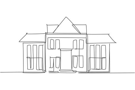 Single one line drawing of luxury elementary school building exterior. Back to school minimalist, education concept. Continuous simple line draw style design graphic vector illustration School Building Exterior, Elementary School Building, School Minimalist, Simple Building, School Illustration, Minimalist Drawing, Simple Line Drawings, Continuous Line Drawing, One Line Drawing