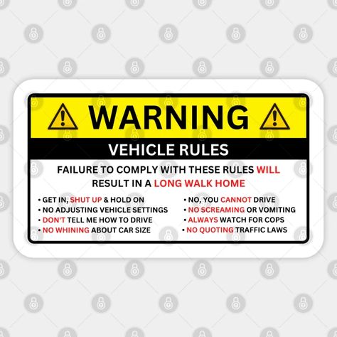 Car Interior Stickers, Funny Car Stickers, Car Funny Stickers, Warning Labels Funny, Funny Car Stickers Hilarious, Sanrio Car Warning Stickers, Funny Car Stickers Humor, Funny Truth Or Dare, Car Warning Sticker