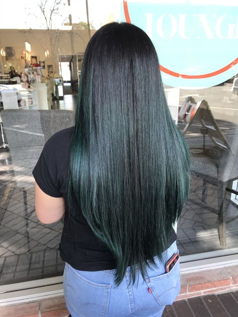 Dark Green Hair With Black Roots, Dark Dark Green Hair, Very Dark Green Hair, Black Hair With Green Undertones, Dark Green Black Hair, Black And Dark Green Hair, Black Green Hair, Green Black Hair, Black And Green Hair