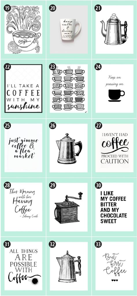 15 Free Gallery Wall Art Roundups to Bookmark • Little Gold Pixel Coffee Free Printable, Kitchen Printables, Coffee Printables, Types Of Coffee, Quotes Coffee, Coffee Ideas, Coffee Decor Kitchen, Etiquette Vintage, Hudson Yards