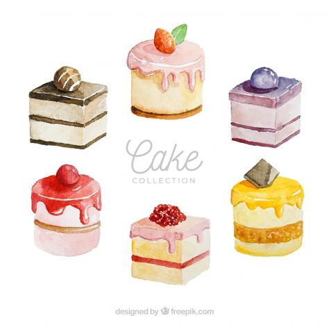 Watercolor Cakes, Dessert Clipart, Food Watercolor, Dessert Illustration, Watercolor Cake, Food Sketch, Watercolor Food, Cute Food Drawings, Cute Food Art