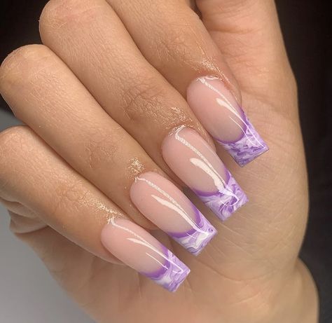 French Tip Purple, Marble French Tip Nails, Marble French Tip, Purple French Tip Nails, Purple French Tip, Purple Ombre Nails, Purple French, Purple Acrylic Nails, French Tip Nail Designs