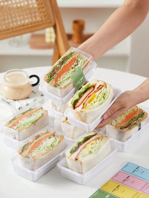 10pcs/12pcs/15pcs Rectangle Sandwich Plastic Containers With Transparent Lids, For Bread, Sandwich, Hot Dog, Cake, Fries, Fried Chicken, Boxed Meals, Portable Camping, Lunch, Food Storage Clear    PP     Storage & Organization, size features are:Bust: ,Length: ,Sleeve Length: French Toast Omelette Sandwich, Korean Toast Sandwich Recipe, Boxed Lunches Catering Sandwiches, Hot Dog Bun Breakfast Sandwich, Hot Dog Cake, Hot Dog Cakes, Korean Street Food Egg Sandwich, Sandwich Packaging, Sandwich Container