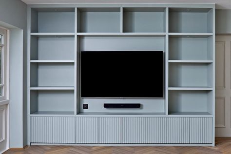 Tv Playroom, Blockhouse Build, Playroom Tv, Built In Tv Unit, Media Wall Unit, Tv Storage, Living Room Cabinets, Tv Cabinet, Tv Room