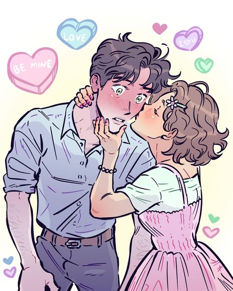 Kissing Comics, Cheek Kisses, Kissing Poses, Kissing Drawing, Cheek Art, Couple Poses Drawing, Valentines Day Drawing, Cheek Kiss, Romantic Couple Poses