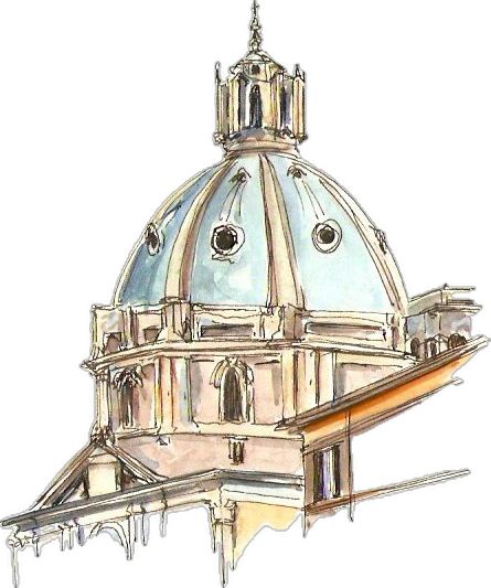 Rome Sketch, Rome Drawing, Rome Watercolor, Concrete Buildings, Travel Art Journal, A Level Art Sketchbook, Ink And Watercolour, Architecture Sketchbook, Watercolor Architecture