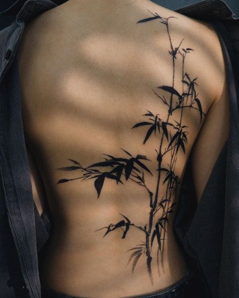 Bamboo Back Tattoo, Tattoo Locations, Vietnam Tattoo, Brush Tattoo, Bamboo Tattoo, Tatoo Inspiration, Bird Tattoos, Insect Tattoo, Small Pretty Tattoos