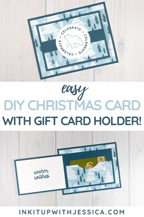 Gift Card Holders To Make For Christmas, Gift Card Holders Stampin Up, Gift Card Holder Diy, Christmas Card Tutorials, Diy Christmas Card, Step Card, Gift Cards Money, Christmas Gift Card Holders, Diy Gift Card