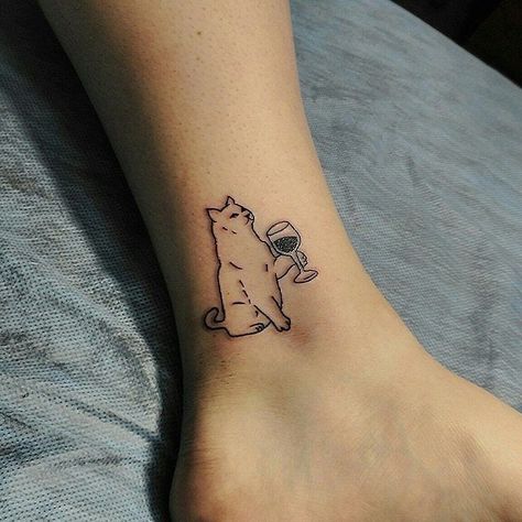 Wine Tattoo, Tattoo On Leg, See Tattoo, 4 Tattoo, Cat Tattoo Designs, Tiny Tattoo, Poke Tattoo, Hand Poke, A Glass Of Wine