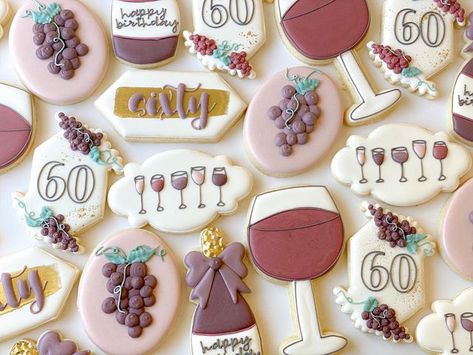 Morgan McShan on Instagram: "Hand me the wine! 🍷 • • • • #winecookies #birthdaycookies #sixtycookies #fiftycookies #grapecookies #houston #royalicingcookies #decoratedsugarcookies #cookiedecorating #houstoncookies #houstonsugarcookies #houstonbusiness #houstonbaker #houstoneats #houstonblogger #girlboss" Wine Exchange, Beer Cookies, Houston Eats, Wine Cookies, Sugar Cookie Designs, Happy 60th Birthday, Birthday Wine, Wine Decor, Cookies Decorated