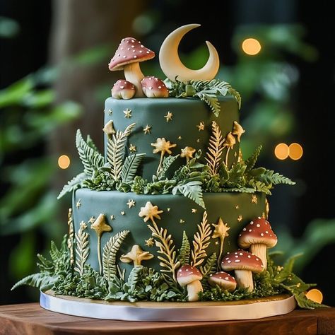 Forest Wedding Food Ideas, Fairy Garden Wedding Cake, Mushroom Forest Cake, Enchanted Birthday Cake, Enchanted Forest Cake Pops, Enchanted Forest Party Food, Dnd Wedding Cake, Enchanted Forest Food, Forest Wedding Cakes