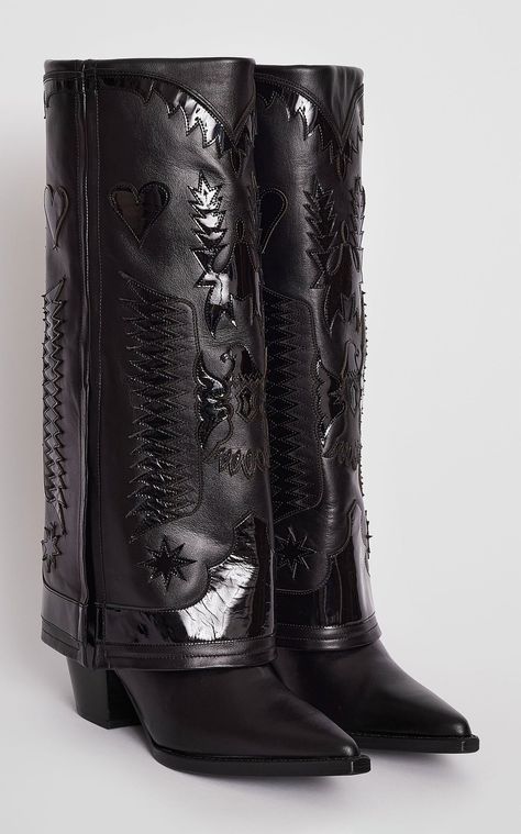 Cowboy Boots Black, Style Parisienne, Black Cowboy Boots, Dr Shoes, Looks Country, Black Cowboy, Black Heel Boots, New Rock, Block Heel Boots