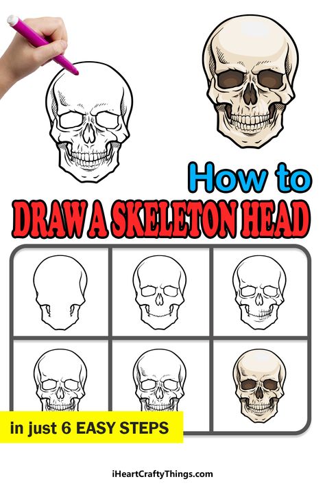 Cool Skull Drawings Easy, How To Draw A Skull Step By Step Easy, Skeleton Doodle Easy, Highschool Drawing, Skeleton Head Drawing, Skeleton Drawing Easy, Draw A Skeleton, Easy Skull Drawings, Snowflake Making