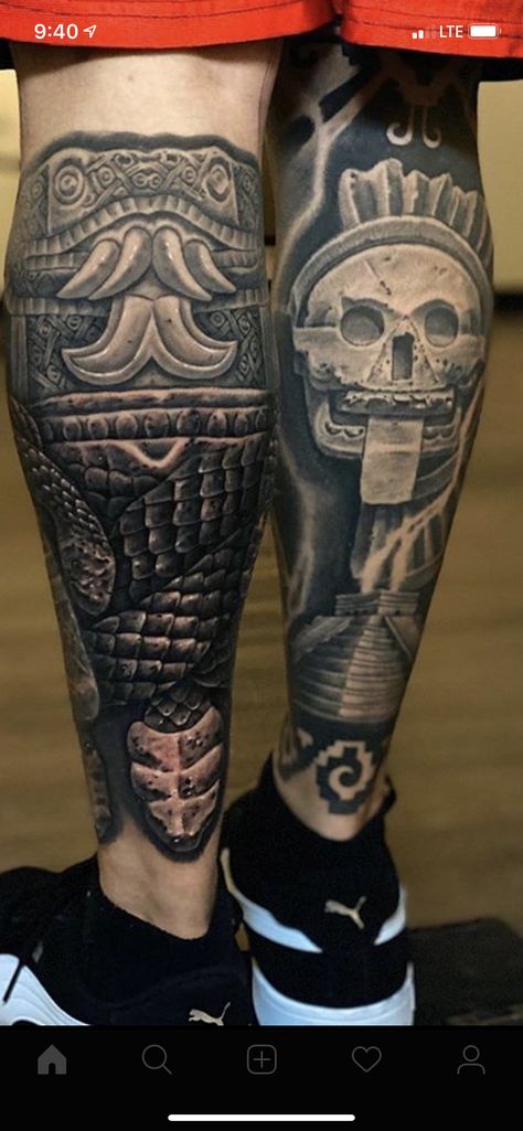 Candy Skull Tattoo, Aztec Tattoos Sleeve, Mayan Tattoos, Aztec Symbols, Aztec Tattoos, Chicano Tattoos Sleeve, Mexican Tattoo, Aztec Tattoo Designs, Evil Tattoos