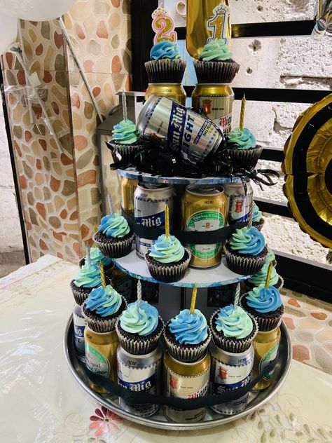 Beer Cake Tower, Birthday Beer Cake, Cake Tower, Beer Tower, Beer Cake, 21 Birthday, Pamper Party, Cupcake Tower, Birthday Idea