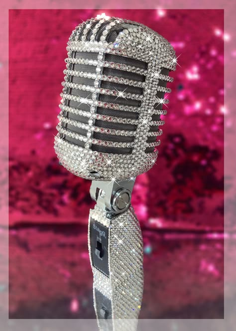 Microphones - CrystalSkins Decorated Microphone, Y2k Microphone, Singer Aesthetic Microphone, Glitter Microphone, Bling Microphone, Y2k Popstar, Pink Sparkly Microphone, James Band, Black To Blue Ombre