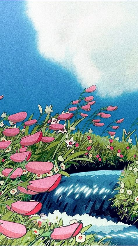 Howls Moving Castle Flowers, Howell Moving Castle Wallpaper, Howls Moving Castle Field, Howells Moving Castle Wallpaper, Howls Garden, Howl's Moving Castle Wallpaper, Howls Moving Castle Aesthetic, Anime Comfort, Ghibli Drawing