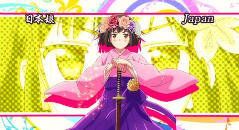 Fem!Japan with flower crown. Short Reference, Nyo Japan, Hetalia Japan, Hetalia Characters, Hetalia Axis Powers, Minor Character, Axis Powers, Awesome Anime, Anime Movies