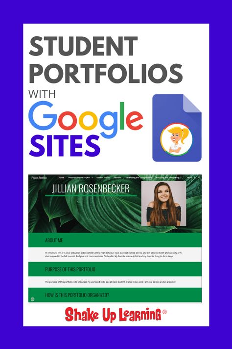 Student Portfolios with Google Sites - SULS091 | Shake Up Learning Google Sites Portfolio, Academic Template, Google Site Templates, Digital Portfolio Template, Student Portfolio, Word Challenge, Secondary Science, Student Portfolios, Portfolio Examples