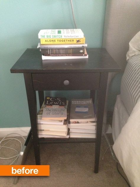 Before & After:  IKEA Hemnes Nightstand Gets an Inventive Upgrade Ikea Hemnes Nightstand, Hemnes Nightstand, Nightstand Hack, Ikea Nightstand, Ikea Furniture Makeover, Ikea Hemnes Dresser, Hemnes Dresser, Nightstand Makeover, Matching Nightstands