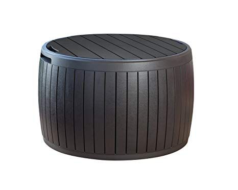 Amazon.com : Keter 230897 37 Gallon Circa Natural Wood Style Round Outdoor Storage Table D : Garden & Outdoor Backyard Toys, Deck Storage, Outdoor Patio Space, Patio Storage, Storage Table, Deck Box Storage, Outdoor Storage Boxes, Deck Box, Pool Furniture