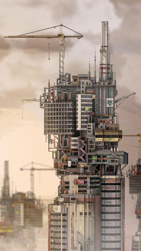 from @kawayyy and @ItzMarvin23 Cyberpunk Tower, Cyberpunk Building, Minecraft Modern City, Minecraft Steampunk, City Project, Minecraft Interior, Piskel Art, Minecraft Modern, Minecraft Room