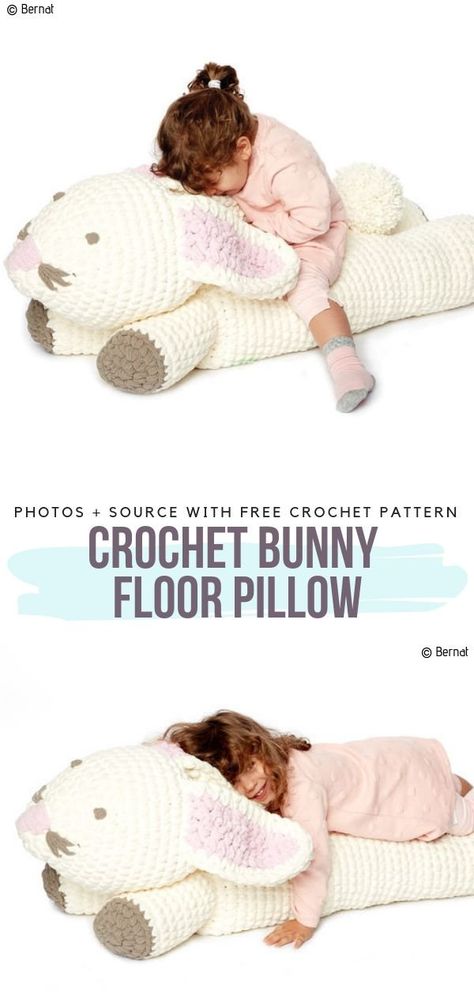 Giant Floor Pillows for Kids Free Crochet Patterns - Free Crochet Patterns Giant Floor Pillows, Pillows For Kids, Crochet Sloth, Crochet Kids, Crochet Cushion Cover, Crochet Pillow Pattern, Crochet Bunny Pattern, Fun Crochet, Crochet Cushions