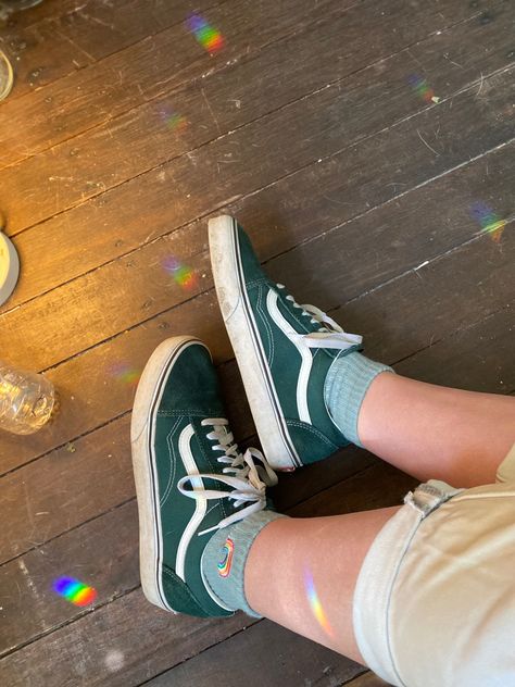 Green Vans Aesthetic, Green Vans Outfit, Vans Aesthetic, Green Vans, Vans Outfit, Custom Vans, Vans High Top Sneaker, Vans Sk8, Green Aesthetic