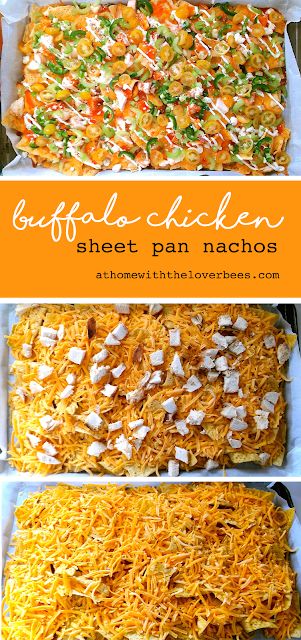 Buffalo Chicken Sheet Pan, Chicken Sheet Pan Nachos, Buffalo Chicken Nachos Recipe, Sheet Pan Nachos, Buffalo Chicken Nachos, Pan Nachos, Chicken Sheet Pan, Shredded Buffalo Chicken, Buffalo Chicken Recipes