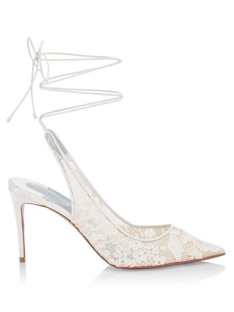 Lace Up Kate Louboutin, Louboutin Kate 85, Kate Louboutin, White Lace Heels, Christian Louboutin Wedding, Christian Louboutin Wedding Shoes, Alt Wedding, Louboutin Kate, Christian Louboutin Kate