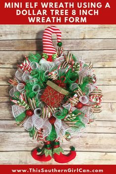 Have you been wondering what to make with the Dollar Tree 8 inch wreath forms? Try my mini elf wreath! Dollar Tree Christmas Wreath, Dollar Tree Wreath, Ribbon Wreath Diy, Christmas Wreath Diy, Mesh Christmas Wreath, Elf Wreath, Christmas Wreath Craft, Deco Mesh Wreaths Diy, Christmas Wreaths Diy Easy