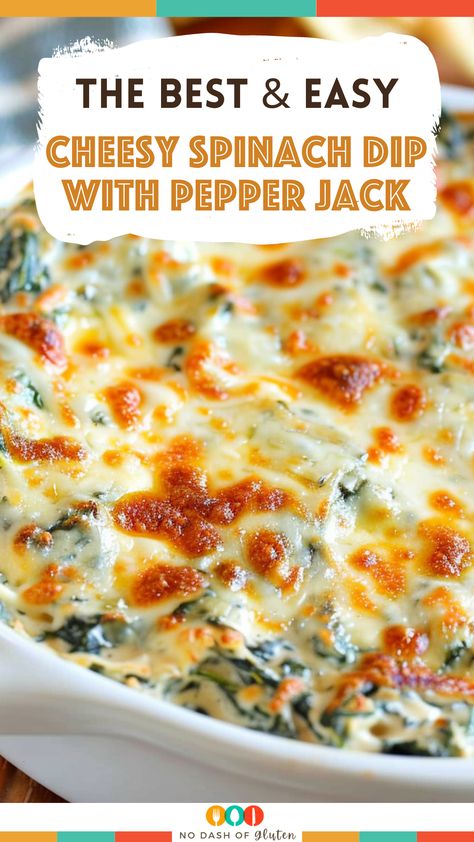 Cheesy Spinach Dip with Pepper Jack Cheesy Bacon Spinach Dip, Crockpot Spinach And Rotel Dip, Leftover Spinach Dip Recipes, Spinach Dip Recipe Crockpot, Spicy Spinach Dip, Spinach Bacon Dip, Bacon Spinach Dip, Hot Spinach Dip Recipe, Cheesy Spinach Dip