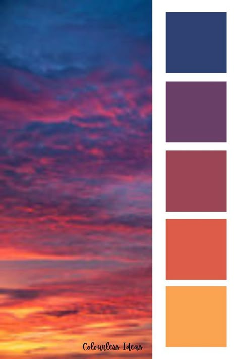 Sunset Colour Bedroom, Sunset Theme Color Palettes, Sunset Palette Bedroom, Dessert Sunset Color Palette, Sunset Theme Living Room, Evening Sky Color Palette, Sunrise Paint Colors, Evening Colour Palette, Sunset Paint Colors Colour Palettes