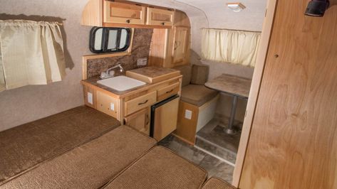 Scamp Economical Trailer Camper - Light Weight Travel Trailers - Deluxe 13 foot Front Dinette or with Bathroom - Scamp Trailers Camper Lights, Scamp Trailer, Van Builds, Lightweight Trailers, Lightweight Travel Trailers, Lite Travel Trailers, Blue Grey Walls, Camper Trailer For Sale, Birch Cabinets