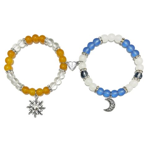 PRICES MAY VARY. SUN AND MOON BRACELETS: Inspired by the features of sun and moon, we designed this matching Sun-Moon heart bracelet for couples and friends. When two bracelets come together, they attract each other. This bracelets can make separated friends or couples feel connected, no matter how far apart you are, this pair of long distance bracelets will make you feel together. The meaningful spider themed design, definitely a great gifts for her/him. SIZE: Round bead size is about 8mm. The Bestie Friendship Bracelets, Matching Things For Best Friends, Bracelets For Besties, Glass Beads Bracelet Ideas, Matching Bead Bracelets, Handmade Birthday Gifts For Best Friend, Bracelet Themes, Cute Matching Bracelets, Friendship Bracelets Matching