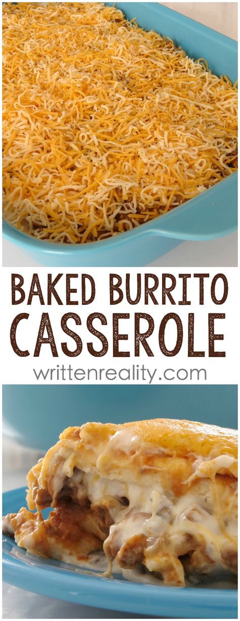 Baked Burrito Casserole Recipe: An easy and delicious Mexican recipe that's perfect for family dinner even on busy weeknights! Baked Burrito Casserole, Burrito Casserole Recipe, Easy Casserole Recipe, Burrito Recipes, Burrito Casserole, Diner Recept, Food Easy, God Mat, Think Food