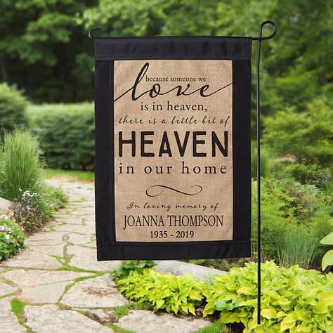 Personalized Memorial Burlap Garden Flag - Heavin In Our Home Personalized Garden Stones, Garden Memorial, Memory Garden, Memorial Garden Stones, Heartfelt Condolences, Personalization Mall, Beautiful Verses, Burlap Garden Flags, Personalized Memorial Gifts