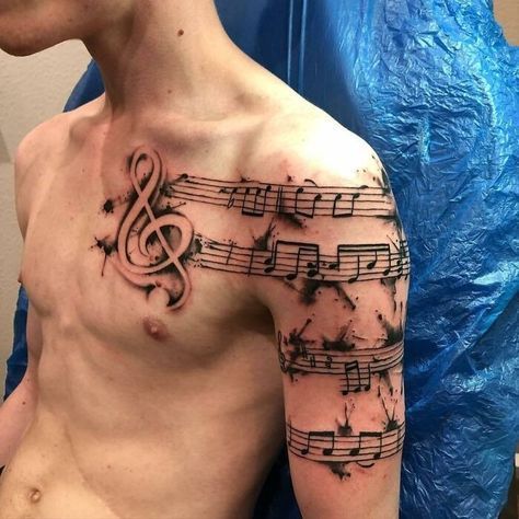 Music Staff Tattoo, Watercolor Tattoo Music, Sheet Music Tattoo, Tatuaje Trash Polka, Music Tattoo Sleeves, Music Notes Tattoo, Tattoo Diy, Music Tattoo Designs, Illustration Tattoo