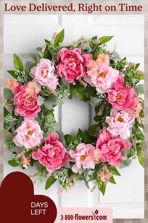 NEW Pretty in pinks, this graceful wreath celebrates the beauty of spring year- round. Faux peonies, wildflowers, and greenery make this a lush and lovely addition to a front door, a mantel, or wall. | NEW Pretty in pinks, this graceful wreath celebrates the beauty of spring year- round. Faux peonies, wildflowers, and greenery make this a lush and lovely addition to a front door, a mantel, or wall. Wreath of faux pink peonies and wildflowers accented with faux greeneryMeasures 24"DiaSuitable for Faux Peonies, Wall Wreath, Delivery Gifts, Pink Peonies, Flower Gift, In Bloom, Pretty In Pink, Peonies, Wild Flowers