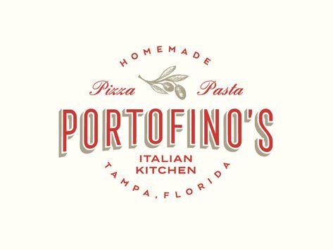 Portofino Italian Kitchen hand-drawn logo pasta pizza restaurant Italian Restaurant Logos, Bedroom Inspirations Teenage, Italian Logo, Italian Kitchen Design, Pizza Branding, Pizza Logo, Food Truck Business, Restaurant Logo, Pizza Restaurant