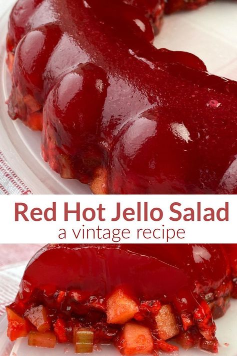 Vintage Jello Salad, Vintage Jello Recipes, Red Jello Salad, Red Hot Jello, Salad For Christmas, Mold Recipes, Jello Mold Recipes, Vintage Jello, Jello Dessert