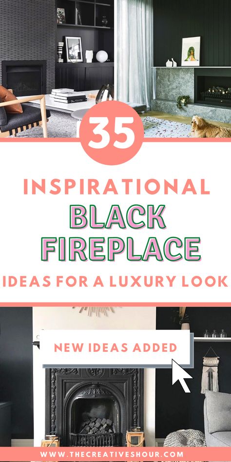 Whether you're a fan of the industrial charm of black brick or the modern allure of black tile, these designs can transform any space. Enhance your interior design with black stone or add a touch of elegance with black marble. Looking for a cozy atmosphere? Consider black shiplap or built-ins to complement your fireplace. No matter your style, these ideas will brings sophistication and warmth to your living area or bedroom. Modern Black Fireplace Mantle, Black Shiplap Fireplace Wall With Tv, Black Fireplace Ideas, Black Shiplap Fireplace, Black Fireplace Mantel, Black Fireplace Wall, Black Tile Fireplace, Black Fireplace Surround, Black Brick Fireplace