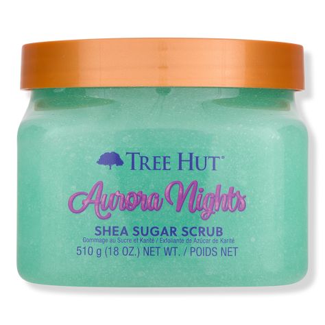 Aurora Nights Shea Sugar Scrub - SHEA SUGAR SCRUB AURORA NIGHTS 18.0OZBenefitsScent: a cozy indulgence with notes of warm pistachio and toasted marshmallowGentle exfoliating body scrub removes dull, dead skin to reveal soft, smooth skinKey IngredientsPistachio Seed Oil helps improve skin elasticityWillow Bark Extract soothes redness and reduces inflammationTree Hut Shea Sugar Scrubs feature a 6-oil blend of: Avocado Oil, Macadamia Oil, Sweet Orange Oil, Sweet Almond Oil, Evening Primrose Oil, Sa Shea Sugar Scrub, Best Body Scrub, Victoria Secret Body Mist, Sephora Skin Care, Exfoliating Body Scrub, Shower Skin Care, Sugar Scrubs, Sugar Body Scrub, Macadamia Oil