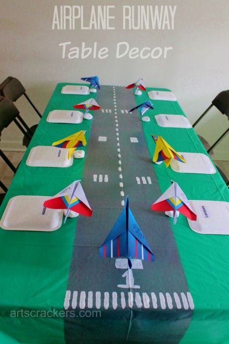 "First in Flight" First Birthday Party Theme: Table Runner Runway Decor Airplane Runway, Airplane Party Theme, Diy Table Runner, Planes Birthday Party, 4de Verjaardag, Landing Strip, Planes Birthday, Airplane Kids, Birthday Party Places