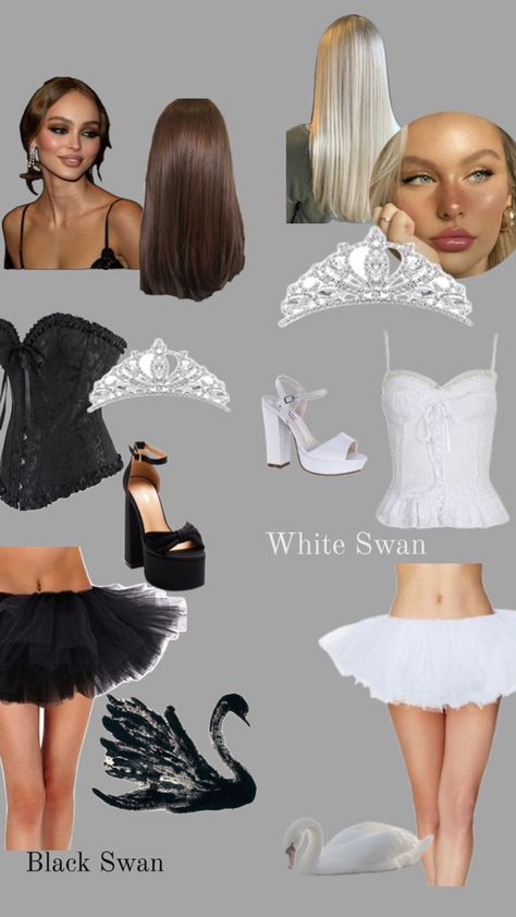 Halloween inspo, black swan, white swan White Swan Costume, Black Swan White Swan, Swan Outfit, Black And White Swan, Swan Costume, Black Swan Costume, Halloween Inspo, White Swan, Season Of The Witch