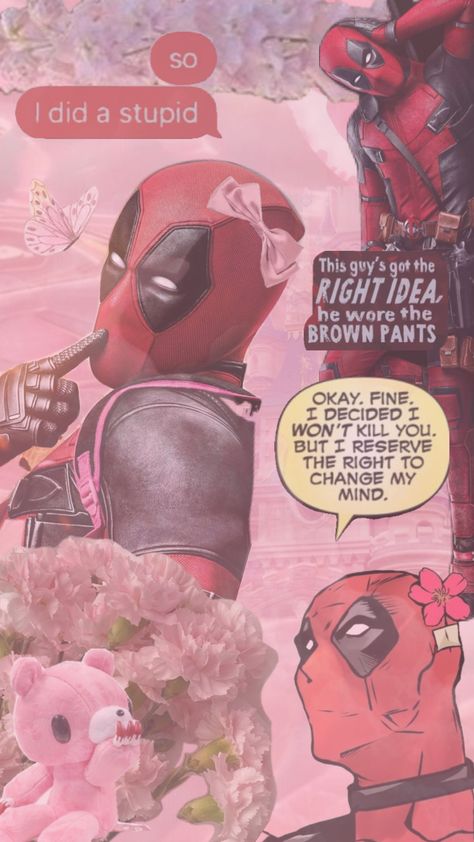 deadpool coquette 🎀🎀 #lovely #preppy #pink Cute Deadpool, Deadpool Love, Deadpool Wallpaper, Preppy Pink, Brown Pants, Phone Design, Pink Wallpaper, Sabrina Carpenter, I Decided